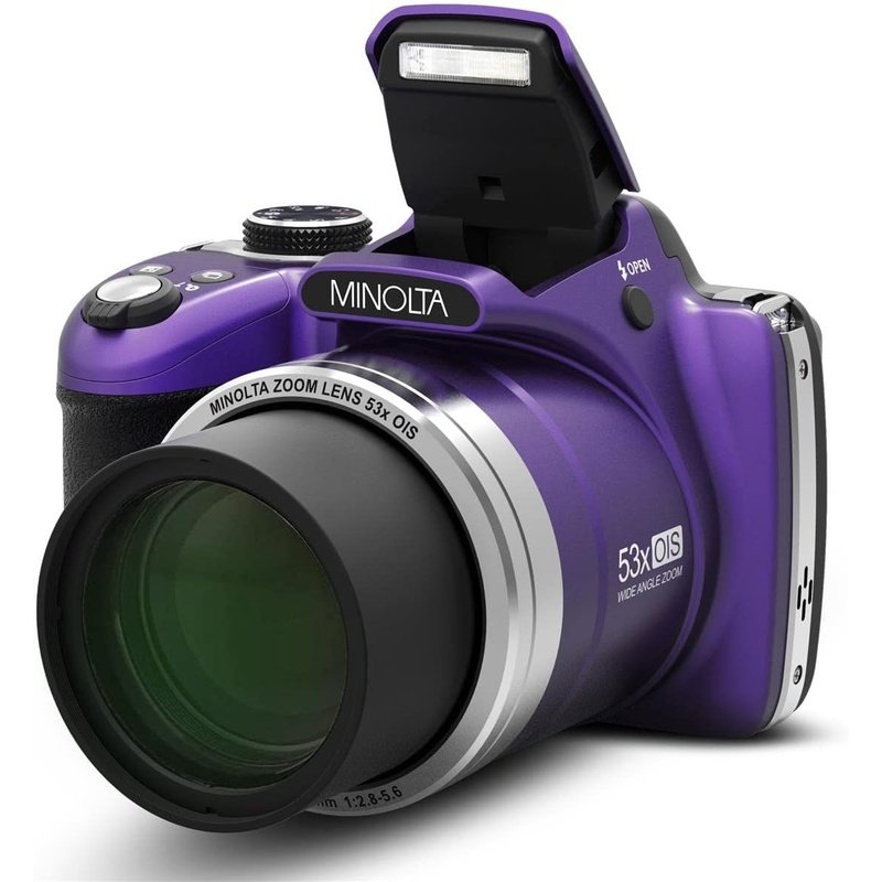 Minolta MN53Z 16MP FHD Digital Camera with 53X Optical Zoom, Wi-Fi, Purple Bundle