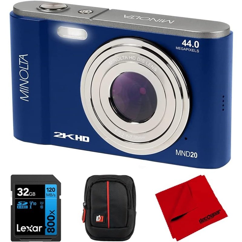 Minolta MND20-BK 44MP 2.7K Ultra HD Digital Camera, Memory Card and Case Bundle