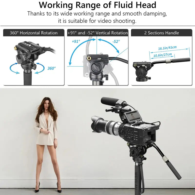 Professional DSLR Camera Monopod 360 Panorama Fluid Head Flexible Stand LF70T