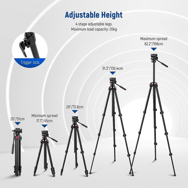 Neewer TP22 Portable Aluminum 63" Travel Tripod w/Pan Tilt Fluid Head