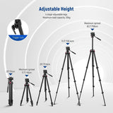 Neewer TP22 Portable Aluminum 63" Travel Tripod w/Pan Tilt Fluid Head