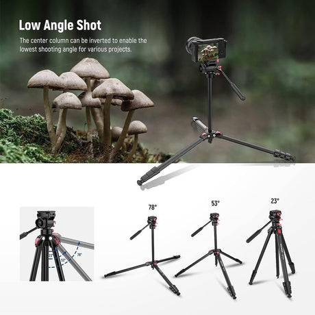 Neewer TP22 Portable Aluminum 63" Travel Tripod w/Pan Tilt Fluid Head