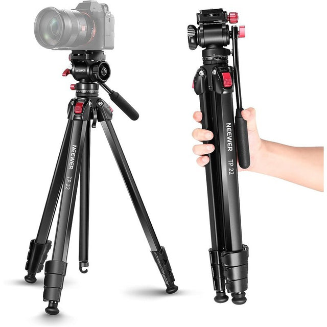 Neewer TP22 Portable Aluminum 63" Travel Tripod w/Pan Tilt Fluid Head