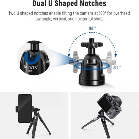 Neewer TP29 Metal Tabletop Mini Tripod 6.8" with 360 Degree Ball Head