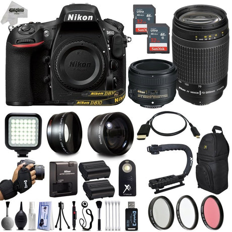 Nikon D810 DSLR Camera w/Nikon 50mm + 70-300mm Lens Kit + Ultimate Accessory Bundle