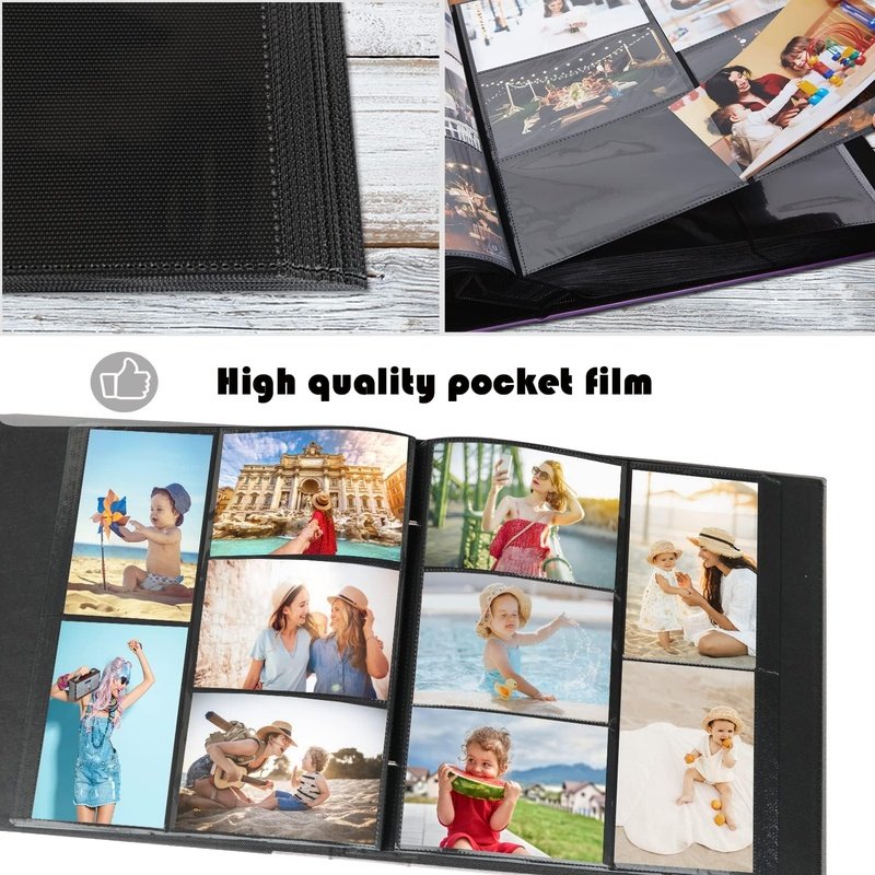 Photo Picture Album 4X6 600 Photos Extra Large Capacity Leather Cover with Black Pages Black