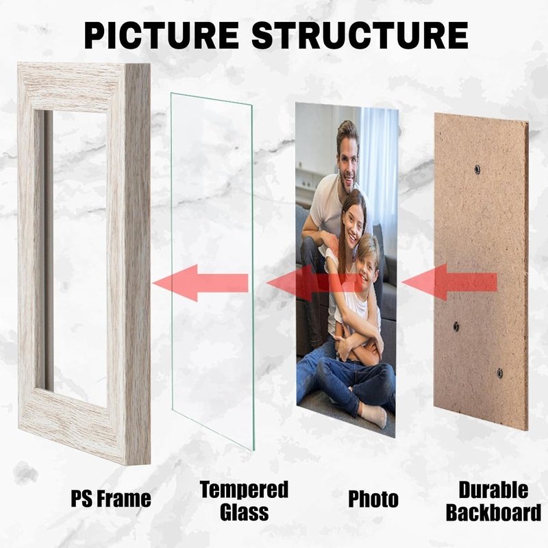 Picture Frames 5X7 6-Pack - Rustic White Washed Farmhouse Frame with Glass Cover