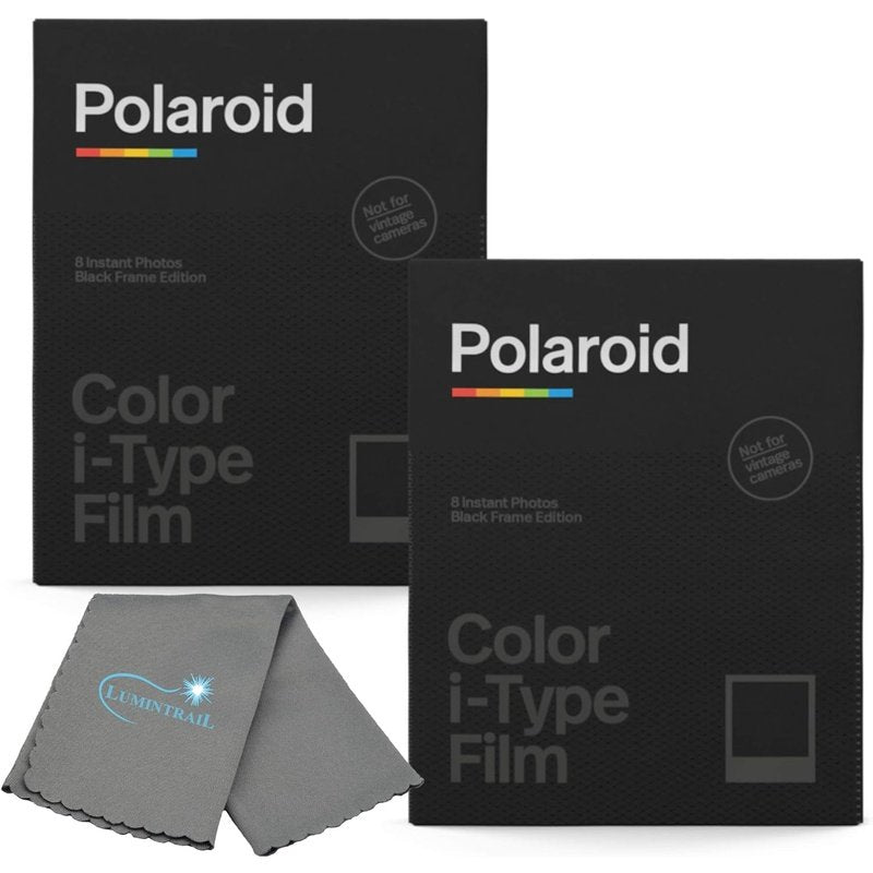 Polaroid Instant Film Black Frame for I-Type Cameras 2 Pack w/ Lumintrail Cleaning Cloth