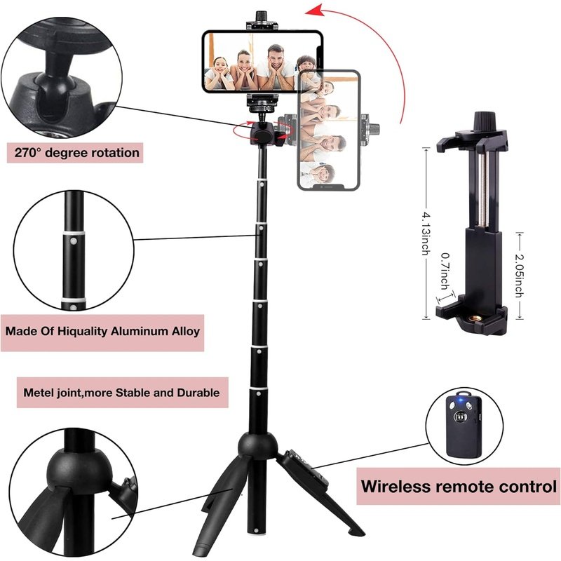 Portable 40 Inch Aluminum Alloy Selfie Stick Tripod w/Wireless Remote