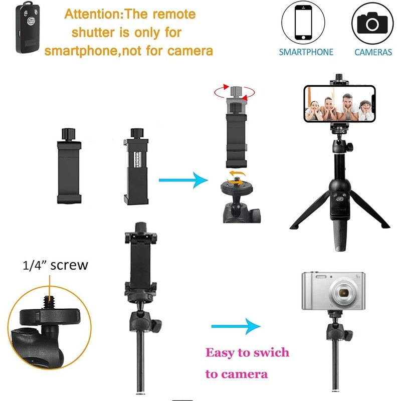 Portable 40 Inch Aluminum Alloy Selfie Stick Tripod w/Wireless Remote