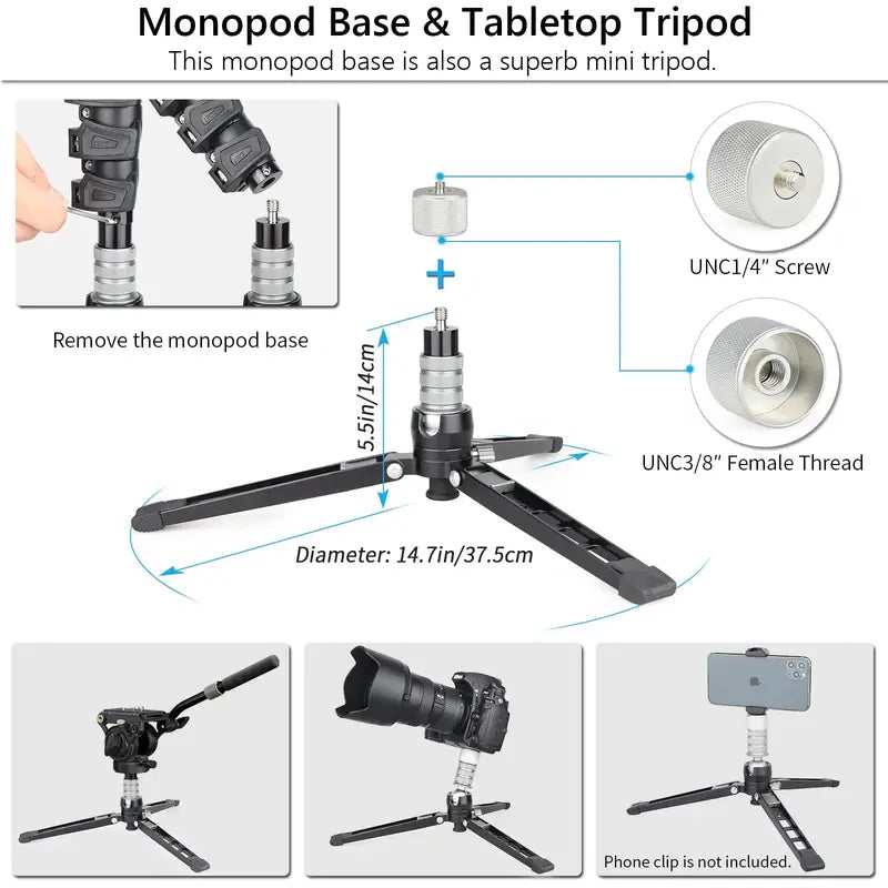 Professional DSLR Camera Monopod 360 Panorama Fluid Head Flexible Stand LF70T