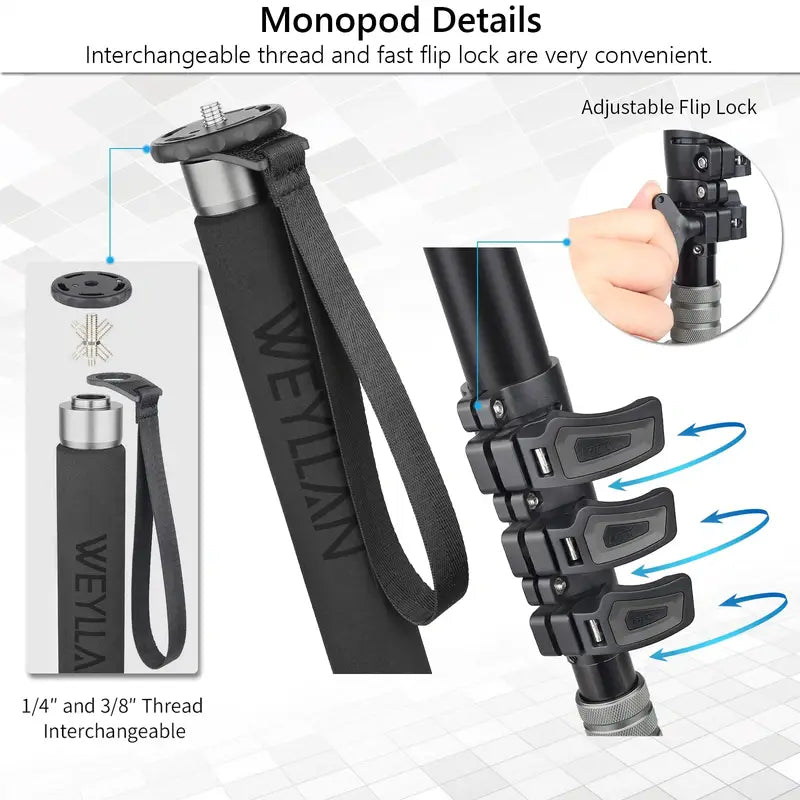 Professional DSLR Camera Monopod 360 Panorama Fluid Head Flexible Stand LF70T