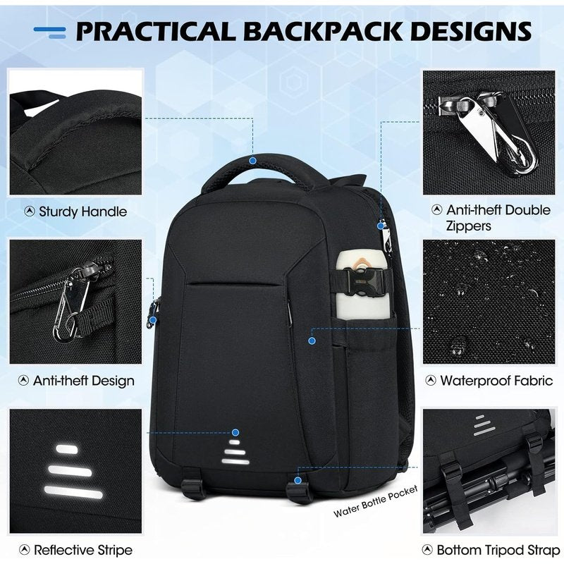 Professional DSLR SLR Mirrorless Camera Backpack w/Tripod Holder and 14" Laptop Slot