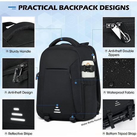 Professional DSLR SLR Mirrorless Camera Backpack w/Tripod Holder and 14" Laptop Slot