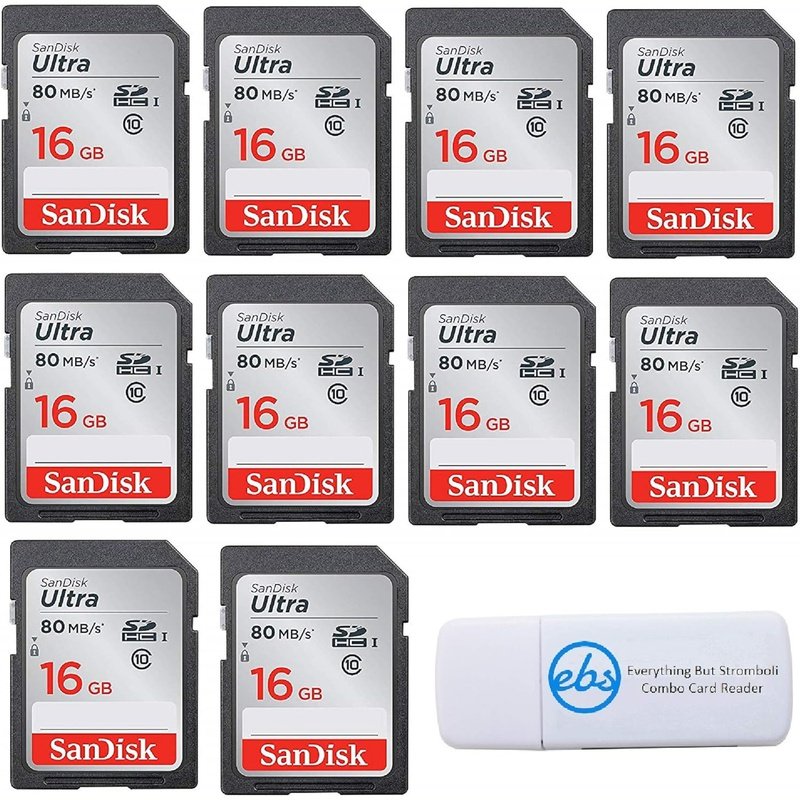 SanDisk 16GB, 32GB, 64GB, or 128GB 10 Pack SD Ultra Memory Cards