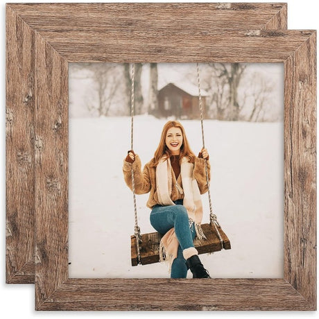 Set of 2 Distressed Wood Grain Photo Frames