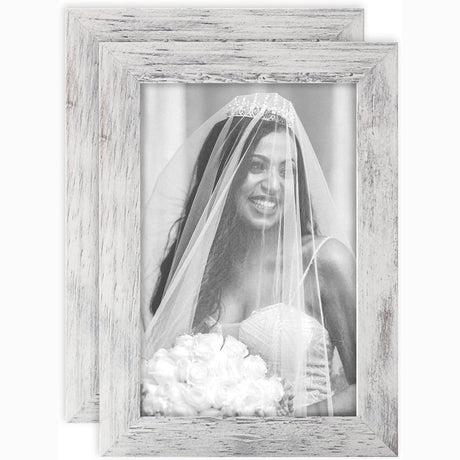 Set of 2 Distressed Wood Grain Photo Frames