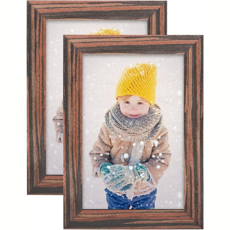 Set of 2 Distressed Wood Grain Photo Frames