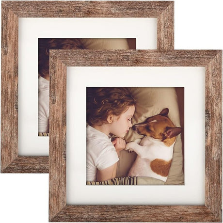 Set of 2 Distressed Wood Grain Photo Frames