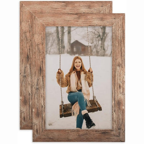 Set of 2 Distressed Wood Grain Photo Frames