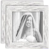 Set of 2 Distressed Wood Grain Photo Frames for Wall Mounting or Tabletop Display