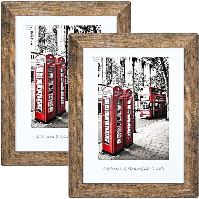 16X20 Set of 2 Picture Frames Composite Wooden Rustic Rounded Corners w/Hanging Hardware