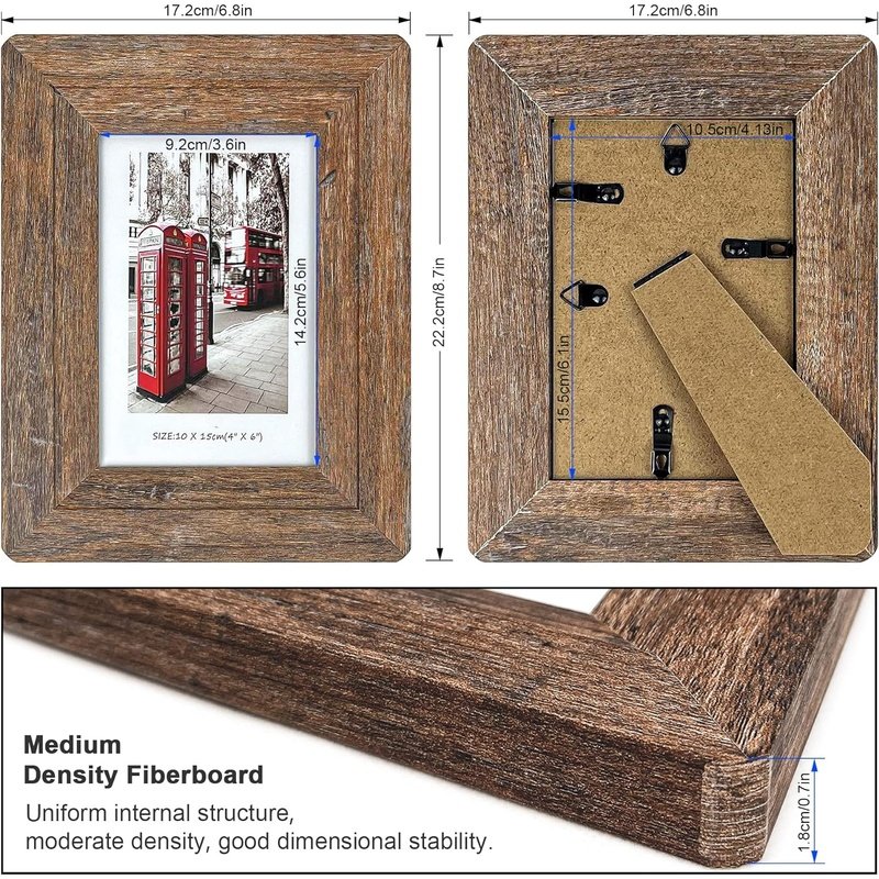 Set of 4 Wooden 4X6 Picture Frames, Brown Stock up today!