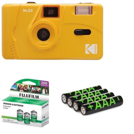 Yellow Kodak M35 35mm Film Camera, Film and Battery Bundle