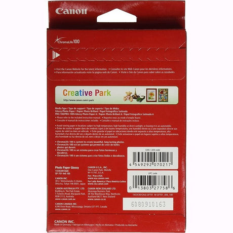 Canon Glossy Photo Paper 4X6 Inch, 100 Sheets, High-Quality Prints